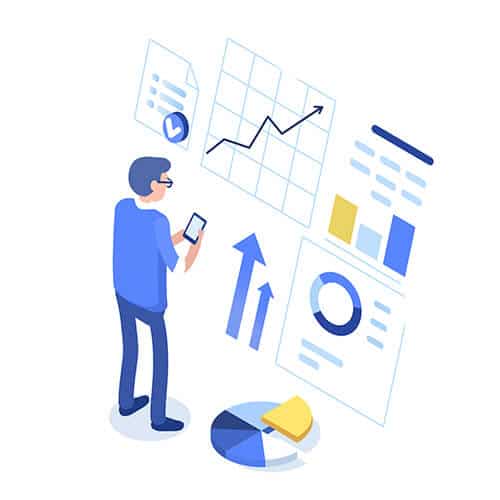 Cartoon man looking at return on investment